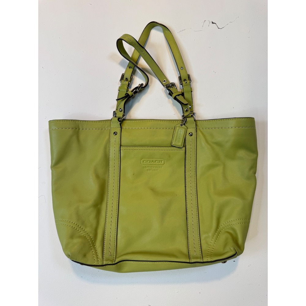 Y2K Coach Legacy Lime Green Leather Tote Bag 2000s Slouchy Shoulder Bag